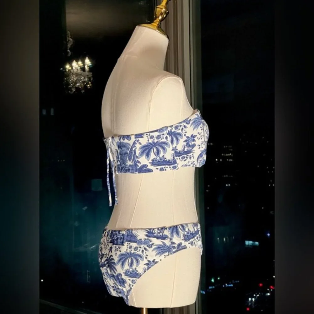 🆕 STAUD 🧿 NWT Blue Toile Bikini Set, Mala Top & Corsage Bottom - Sz L - Blue - Picture 5 of 16